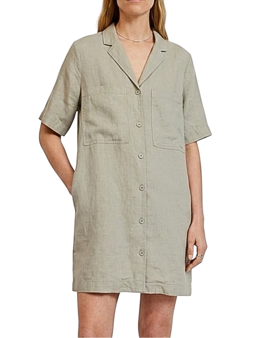 Everlane Seagrass Green Linen Notch Workwear Shirtdress Size Medium